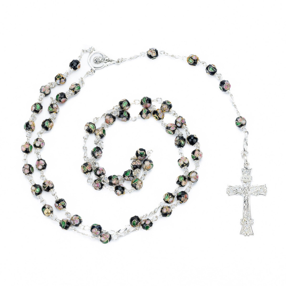 BLACK CLOISONNE' SILVER ROSARY