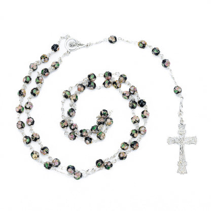 BLACK CLOISONNE' SILVER ROSARY