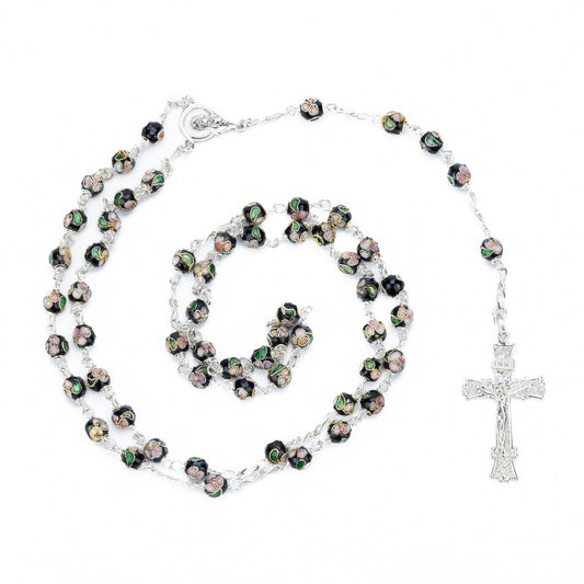 BLACK CLOISONNE' SILVER ROSARY