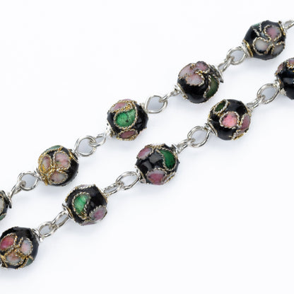 BLACK CLOISONNE' SILVER ROSARY
