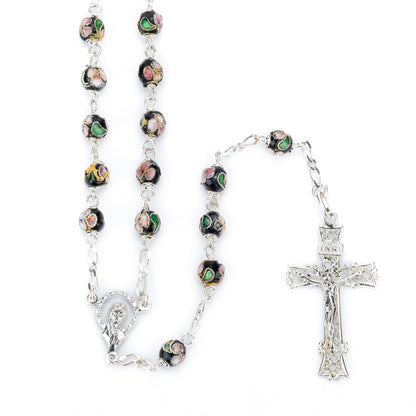 BLACK CLOISONNE' SILVER ROSARY