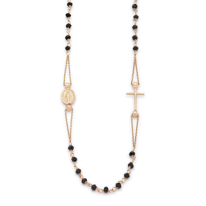 Black Crystals 18k Gold Rosary Beads Necklace