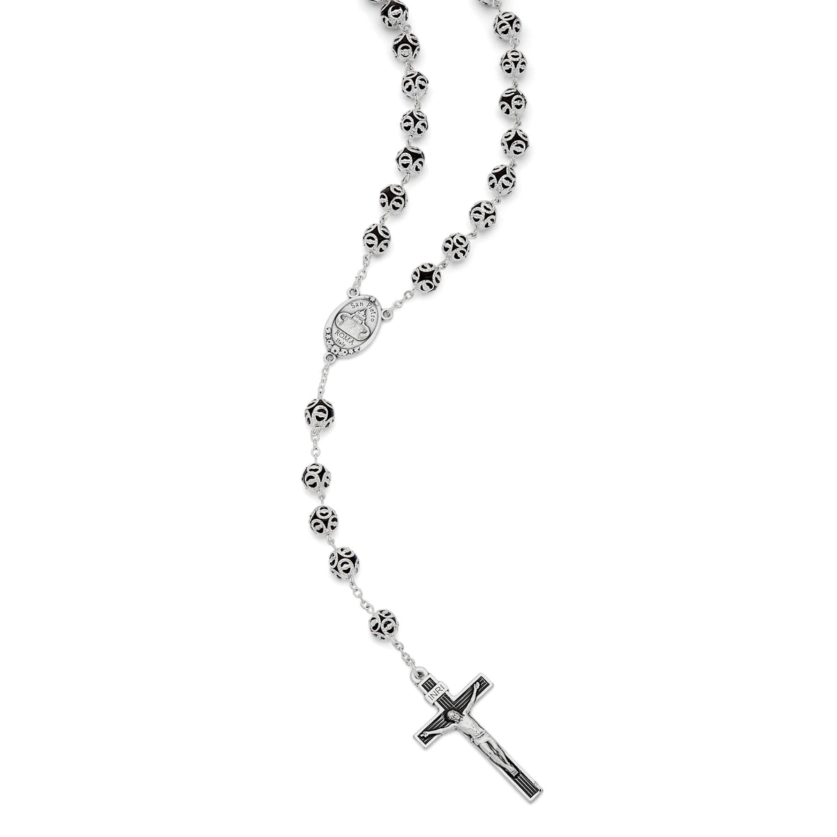 Black Glass Capped  Beads Rosary