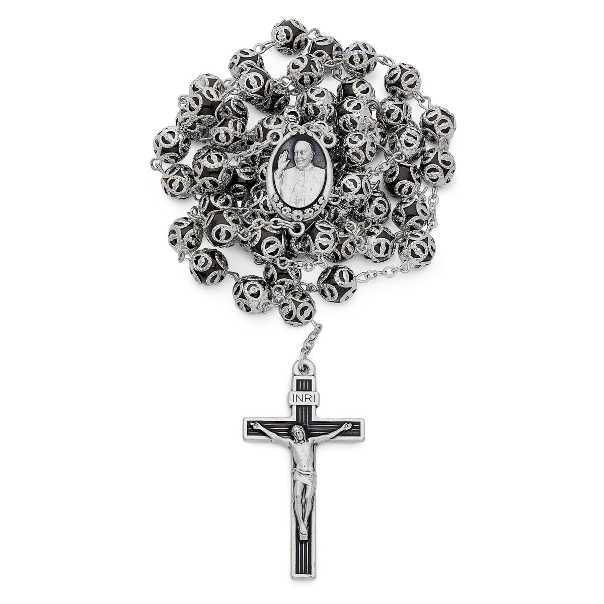 Black Glass Capped  Beads Rosary