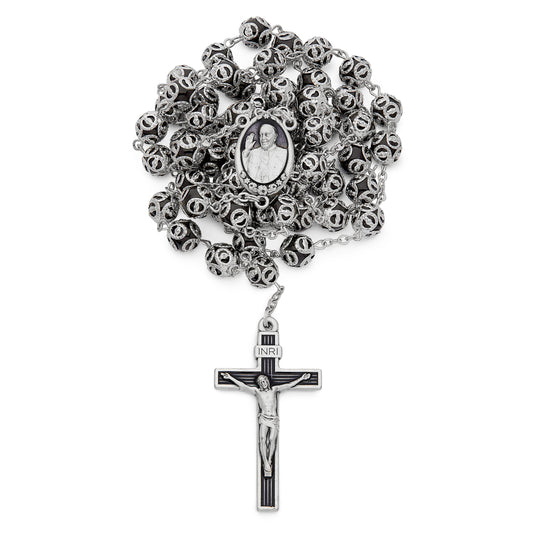 Black Glass Capped  Beads Rosary