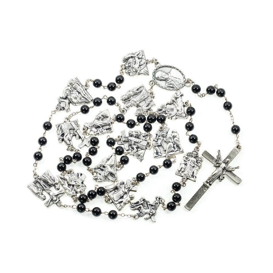 Black Onyx Rosary with the Way of Jesus