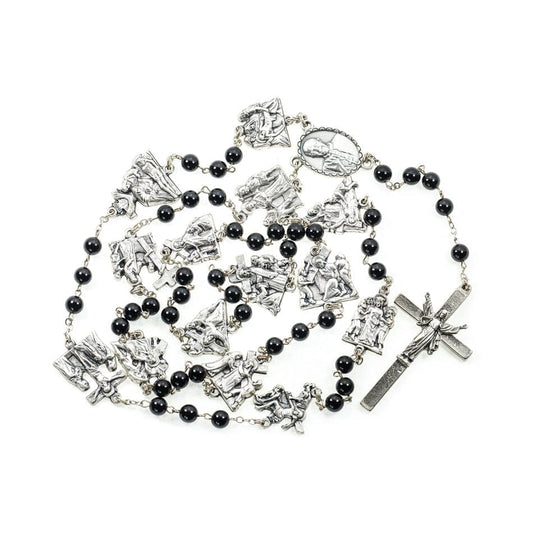 Black Onyx Rosary with the Way of Jesus