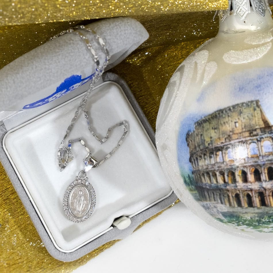 Blessed Miraculous Medal Christmas Silver Set