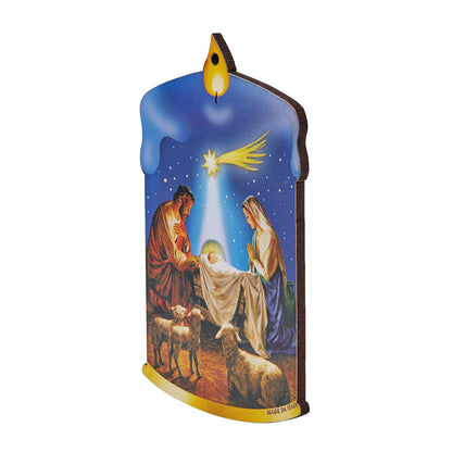 Blue Candle-shaped Christmas Decoration With Crib