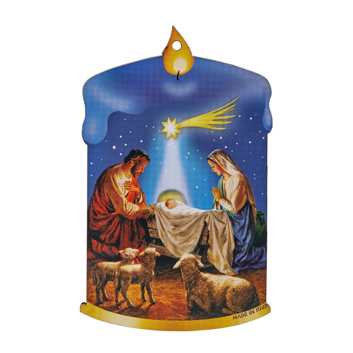Blue Candle-shaped Christmas Decoration With Crib