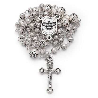 Blue Enameled Holy Family Rosary Case With Rose-shaped Beads Rosary