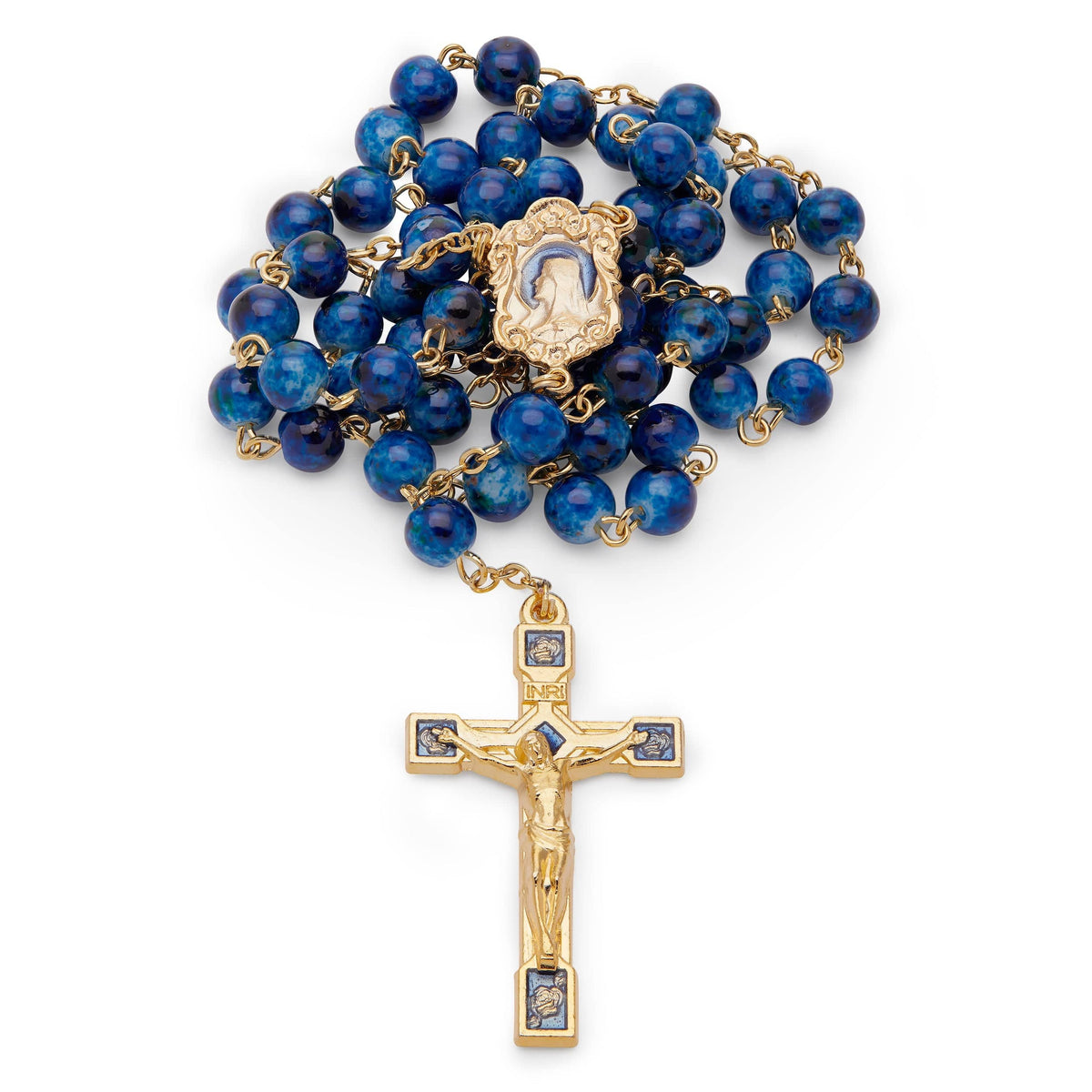Blue Variegated Rosary with the Virgin Mary