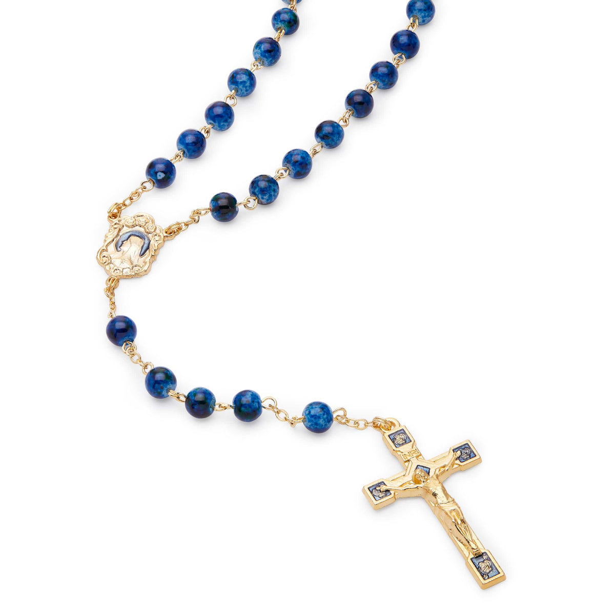 Blue Variegated Rosary with the Virgin Mary