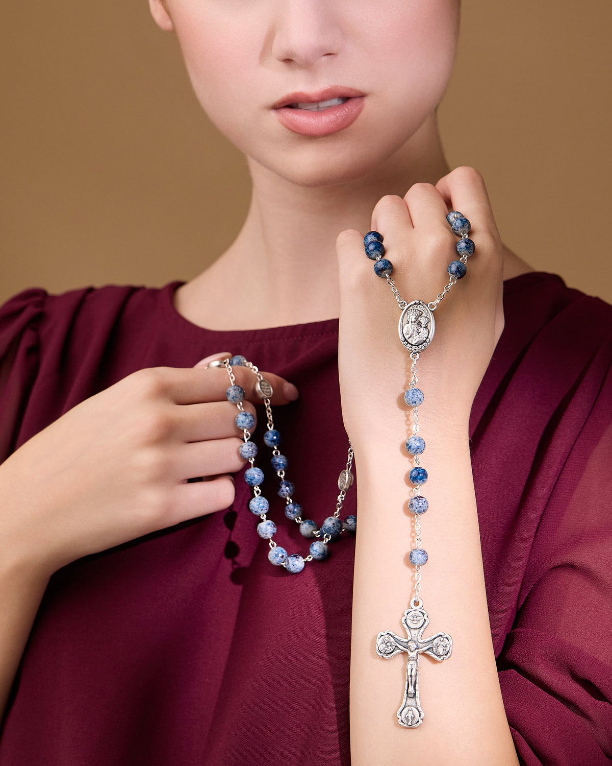 Our Lady of Good Health Rosary with Blue Variegated Beads and the Four Roman Basilicas