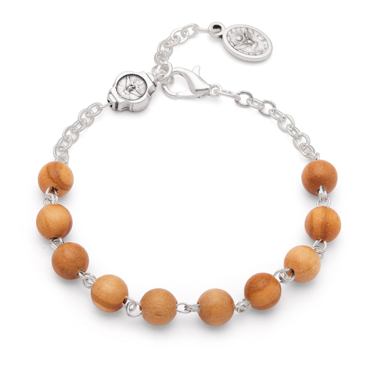 Bracelet in round olive beads with the Holy Spirit Medal
