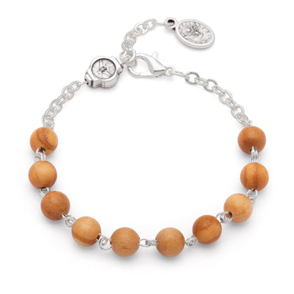 Bracelet in round olive beads with the Holy Spirit Medal