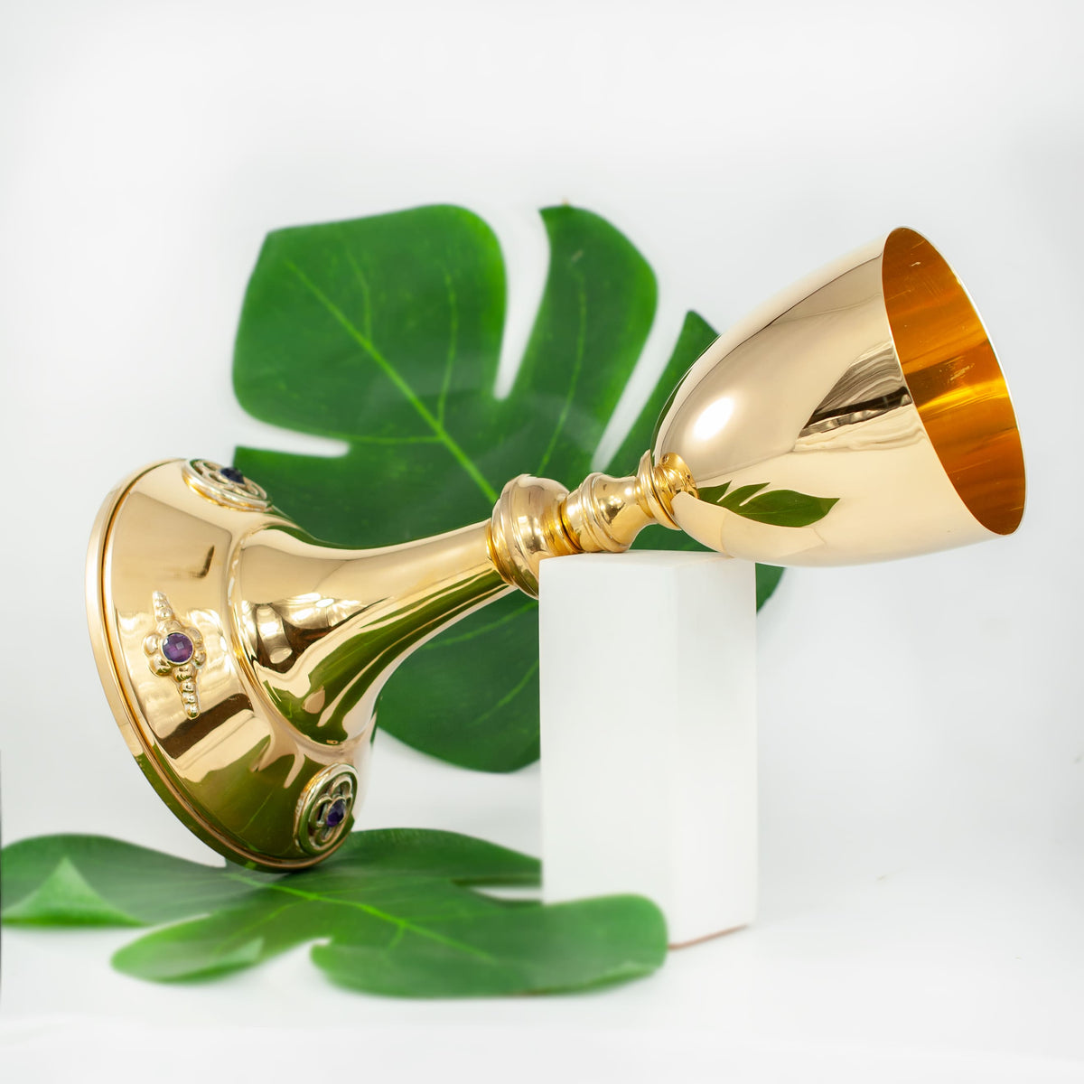 Brass Chalice Purple Stones Decoration