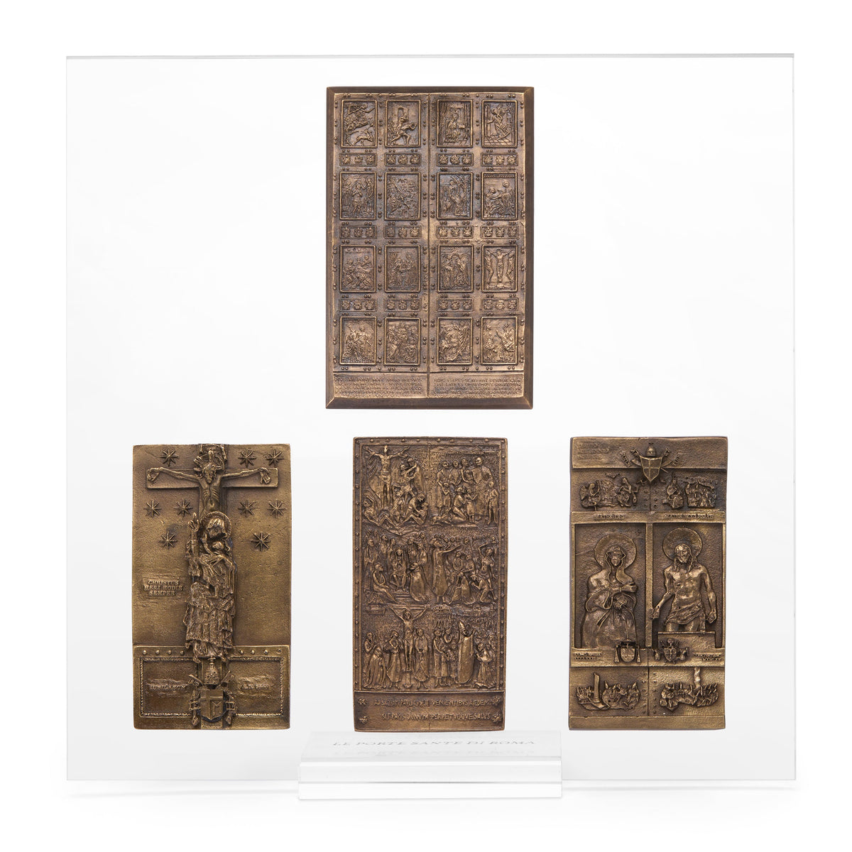 Brass Depiction of the Four Holy Doors Jubilee 2025 with Plexiglass Stand