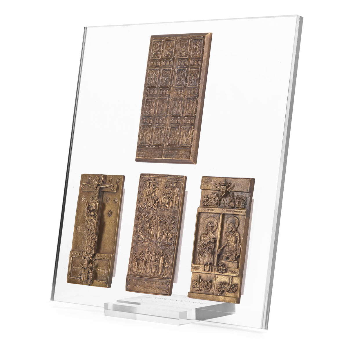 Brass Depiction of the Four Holy Doors Jubilee 2025 with Plexiglass Stand