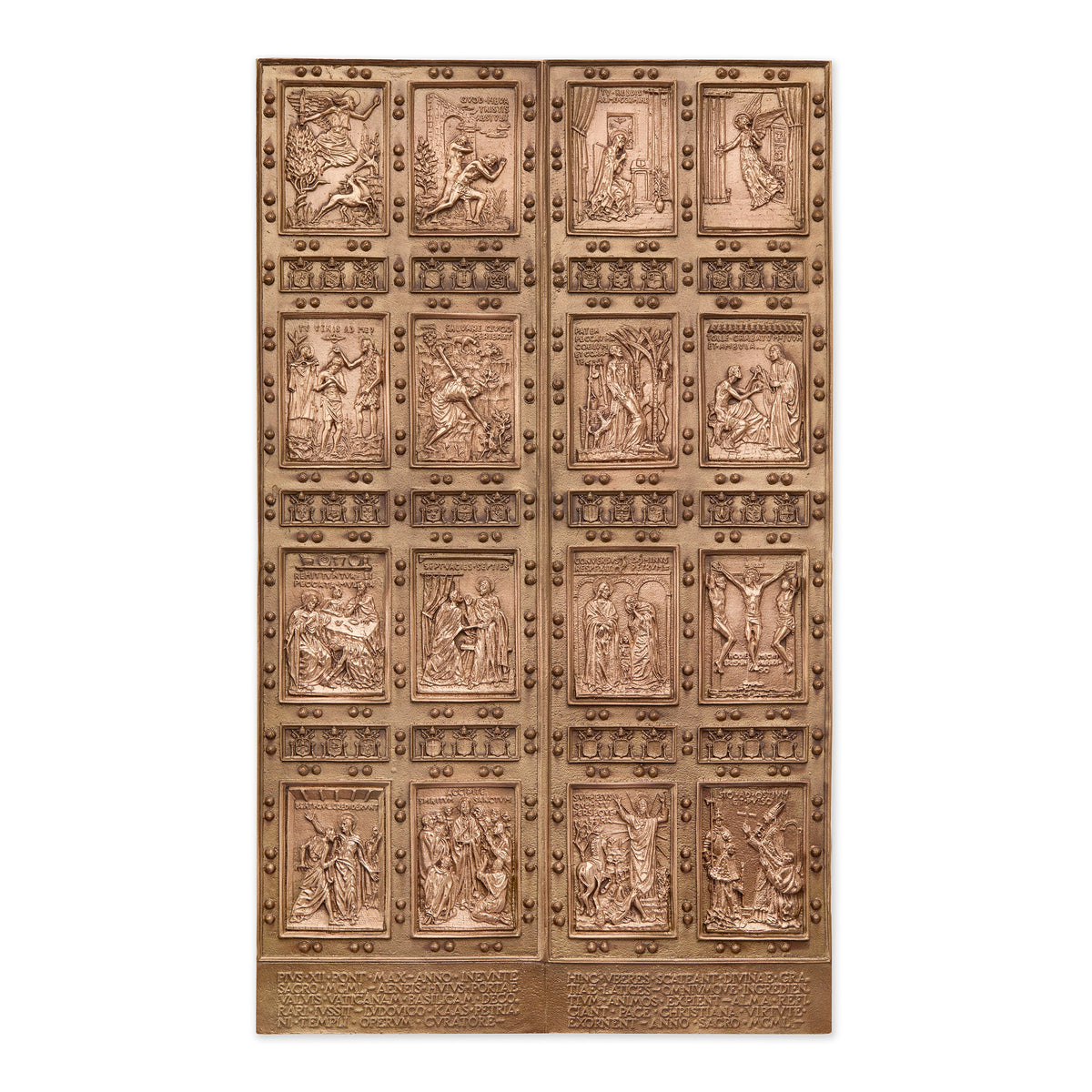 Brass Depiction of the Holy Door of St. Peter's Basilica Jubilee 2025 with Plexiglass Stand