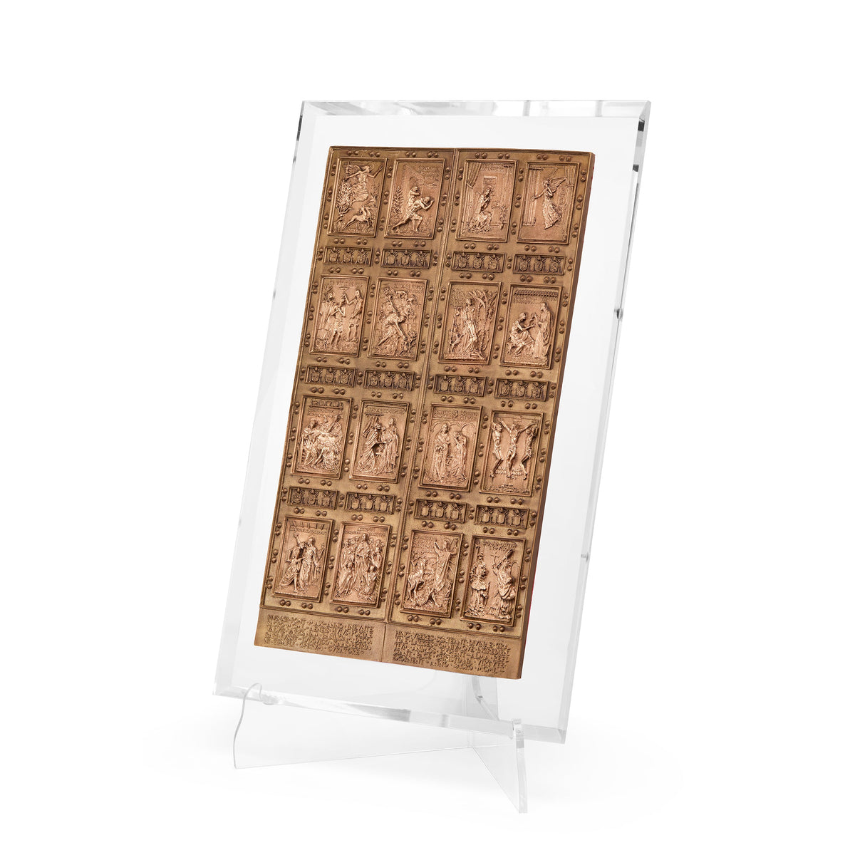 Brass Depiction of the Holy Door of St. Peter's Basilica Jubilee 2025 with Plexiglass Stand