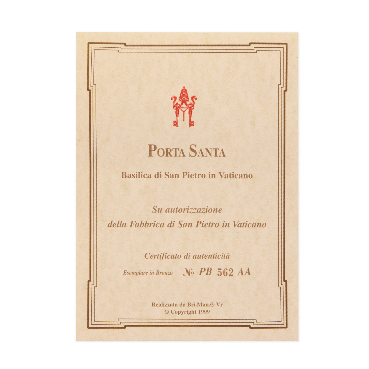 Brass Depiction of the Holy Door of St. Peter's Basilica Jubilee 2025 with Plexiglass Stand