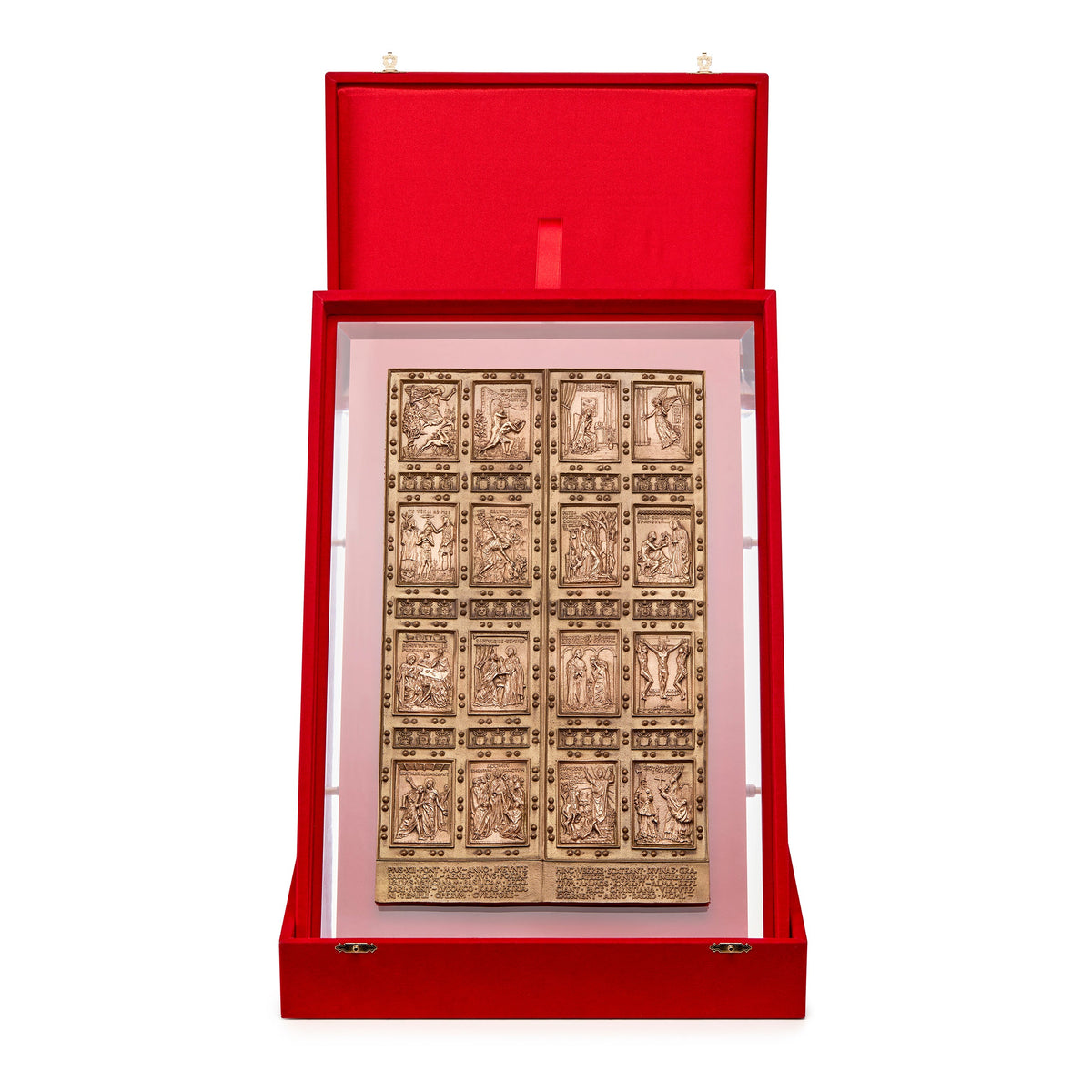 Brass Depiction of the Holy Door of St. Peter's Basilica Jubilee 2025 with Plexiglass Stand