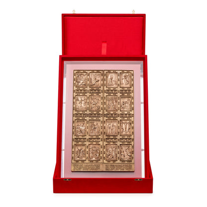 Brass Depiction of the Holy Door of St. Peter's Basilica Jubilee 2025 with Plexiglass Stand