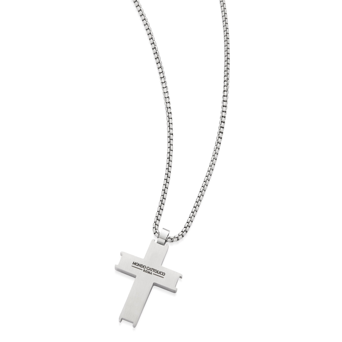 Stainless Steel Cross Pendant with Black Cubic Zirconia and Chain