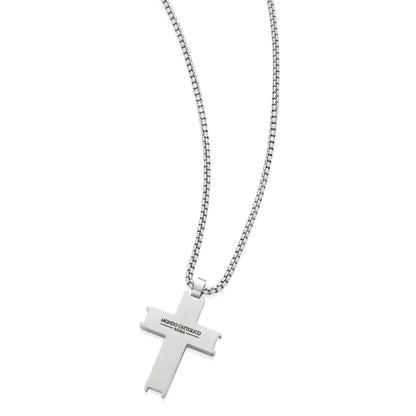 Stainless Steel Cross Pendant with Black Cubic Zirconia and Chain