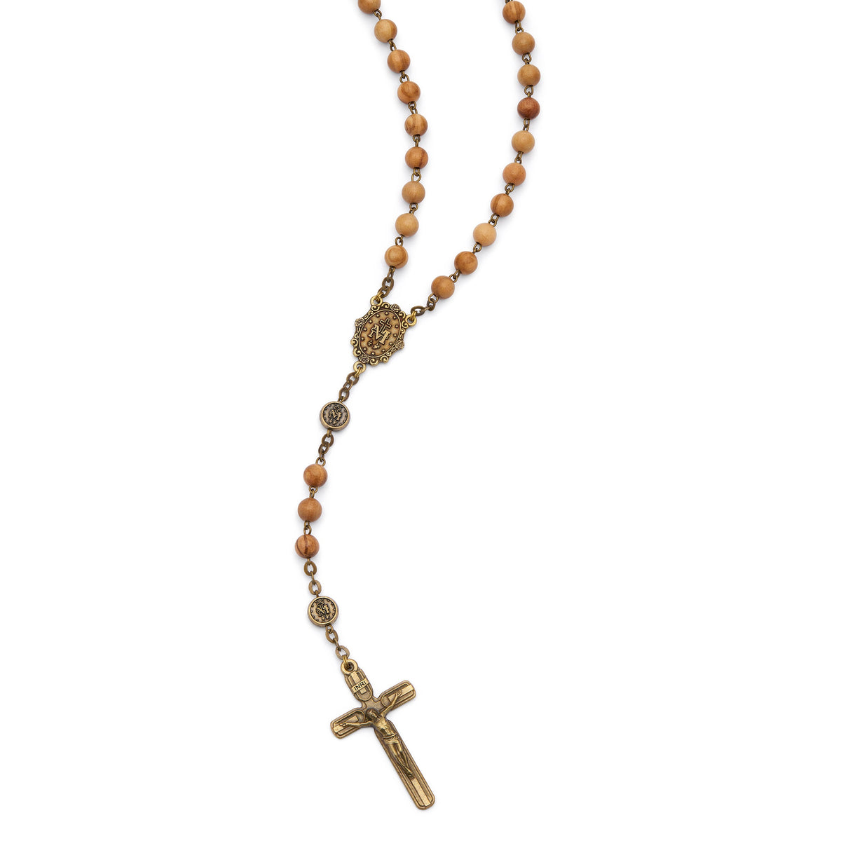 Bronze-tone Metal Rosary with Olive Wood Beads