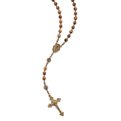 Bronze-tone Metal Rosary With Wooden Beads