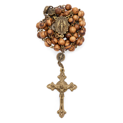 Bronze-tone Metal Rosary With Wooden Beads