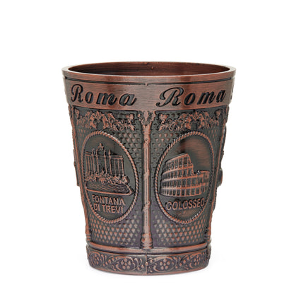 Bronze-toned Metal Souvenir Shot Glass featuring St. Peter's Basilica and Colosseum