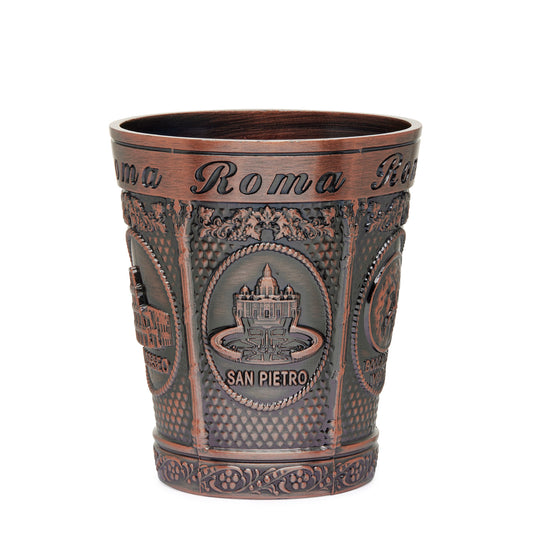 Bronze-toned Metal Souvenir Shot Glass featuring St. Peter's Basilica and Colosseum