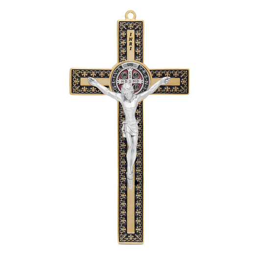 Black Enameled Gold Metal St. Benedict Crucifix With Decorations