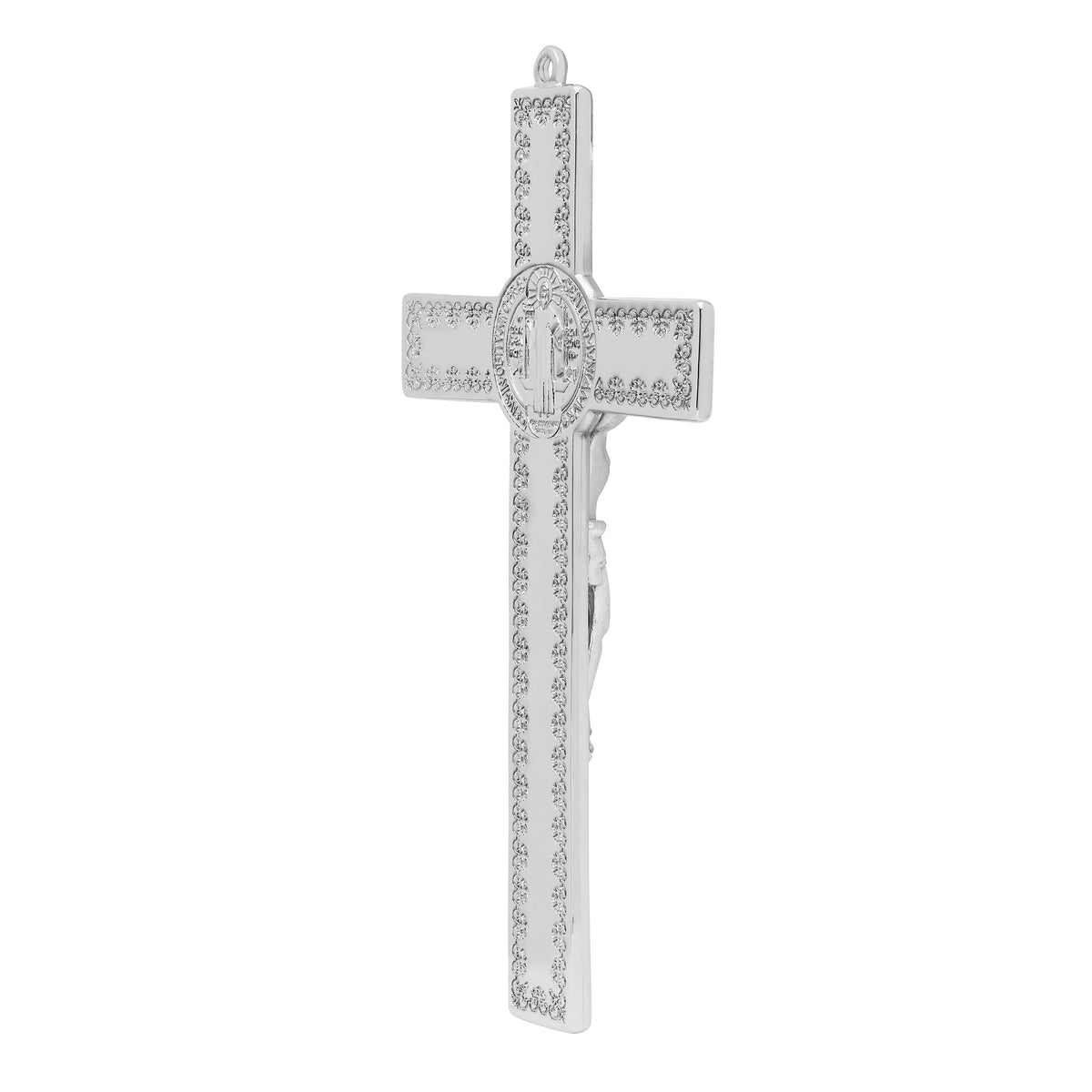 Blue Enameled Metal St. Benedict Crucifix With Decorations