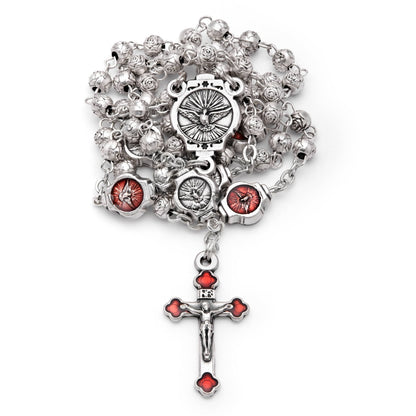Red Enameled Holy Spirit Rosary Case With Rose-shaped Beads Rosary