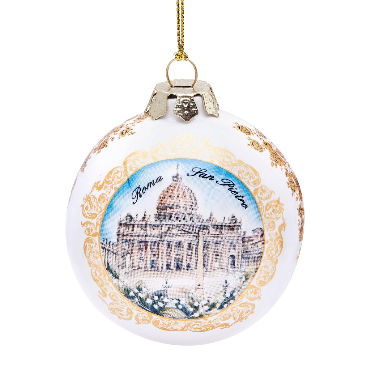 Ceramic Christmas Ball Representing St. Peter's Basilica and Colosseum