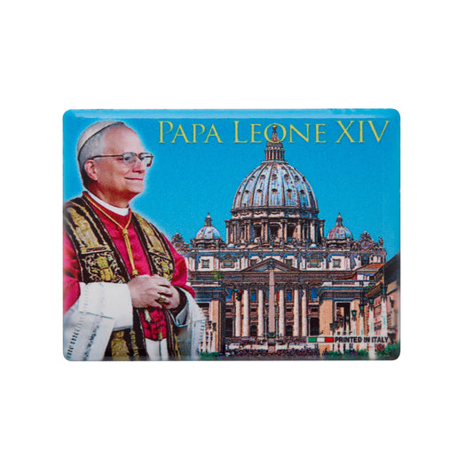 Ceramic Magnet of Pope Leo XIV with St. Peter's Basilica