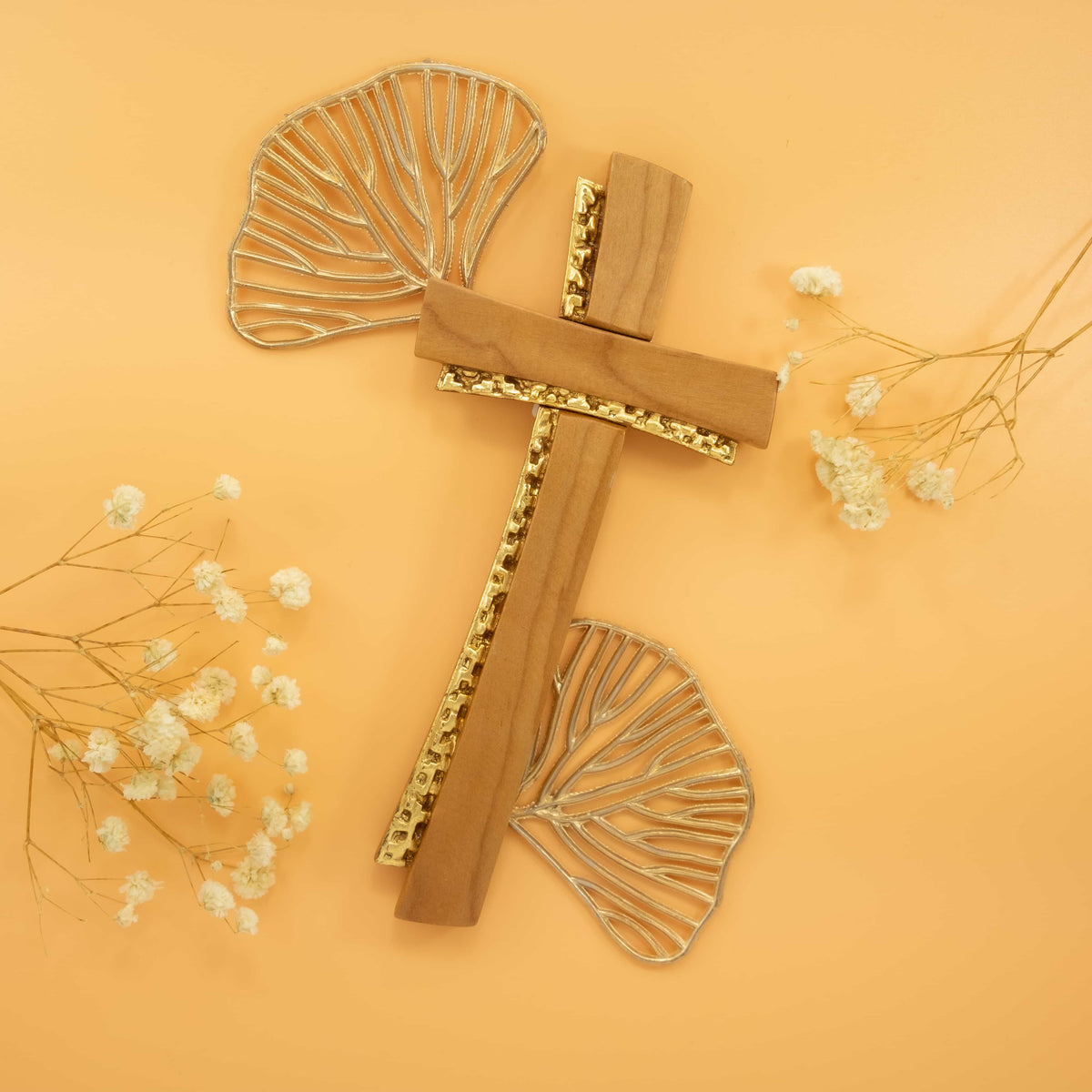 Cherry Wood Cross With Golden Insert