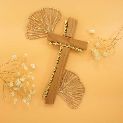 Cherry Wood Cross With Golden Insert
