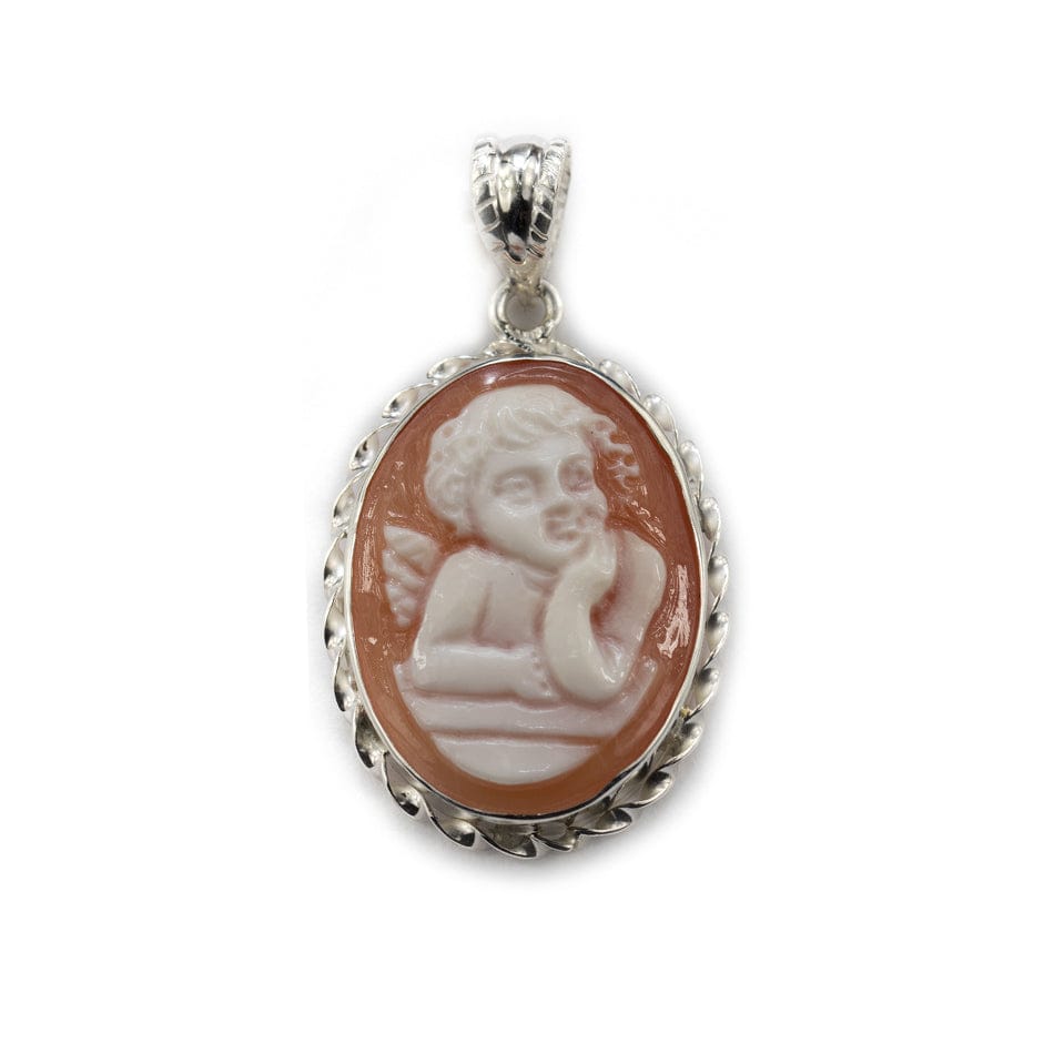 Cherub Angel Cameo in Sterling Silver and Sardonic Shell