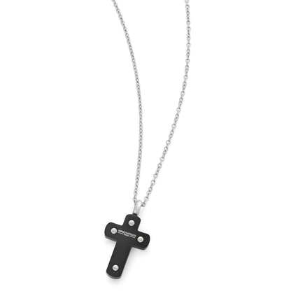 Stainless Steel Cross Pendant with Black Background and Chain