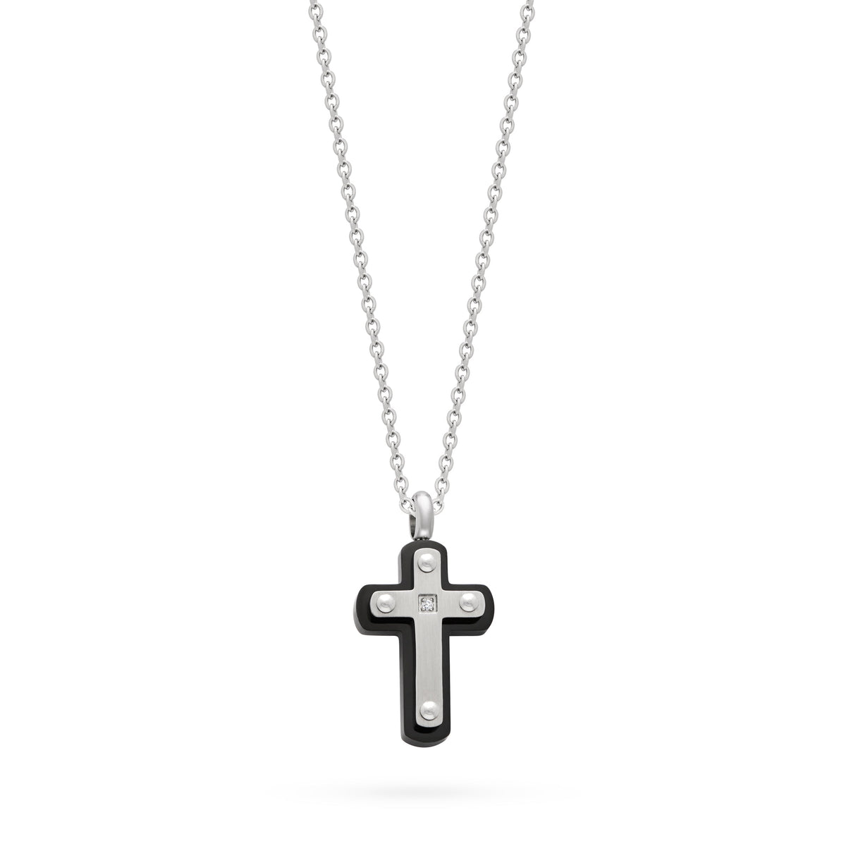 Stainless Steel Cross Pendant with Black Background and Chain