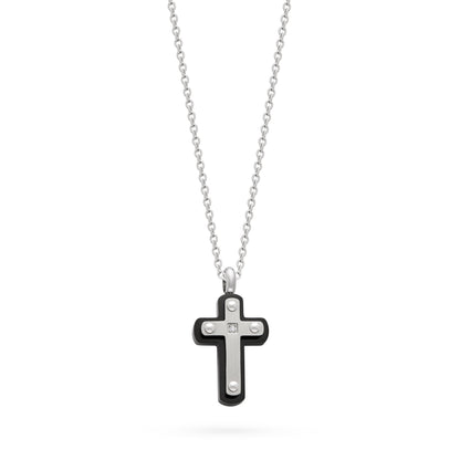 Stainless Steel Cross Pendant with Black Background and Chain