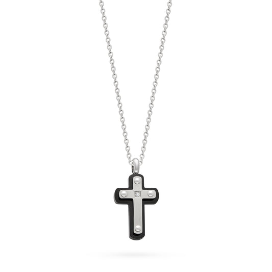 Stainless Steel Cross Pendant with Black Background and Chain