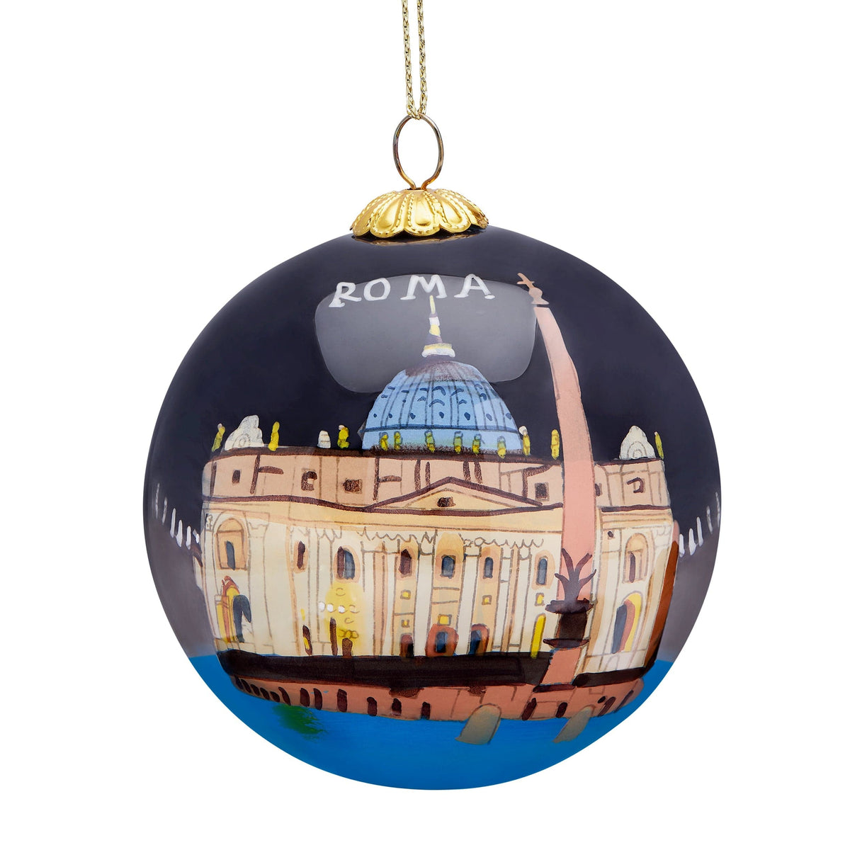 Glass Christmas Ball Representing St. Peter's Basilica at Night