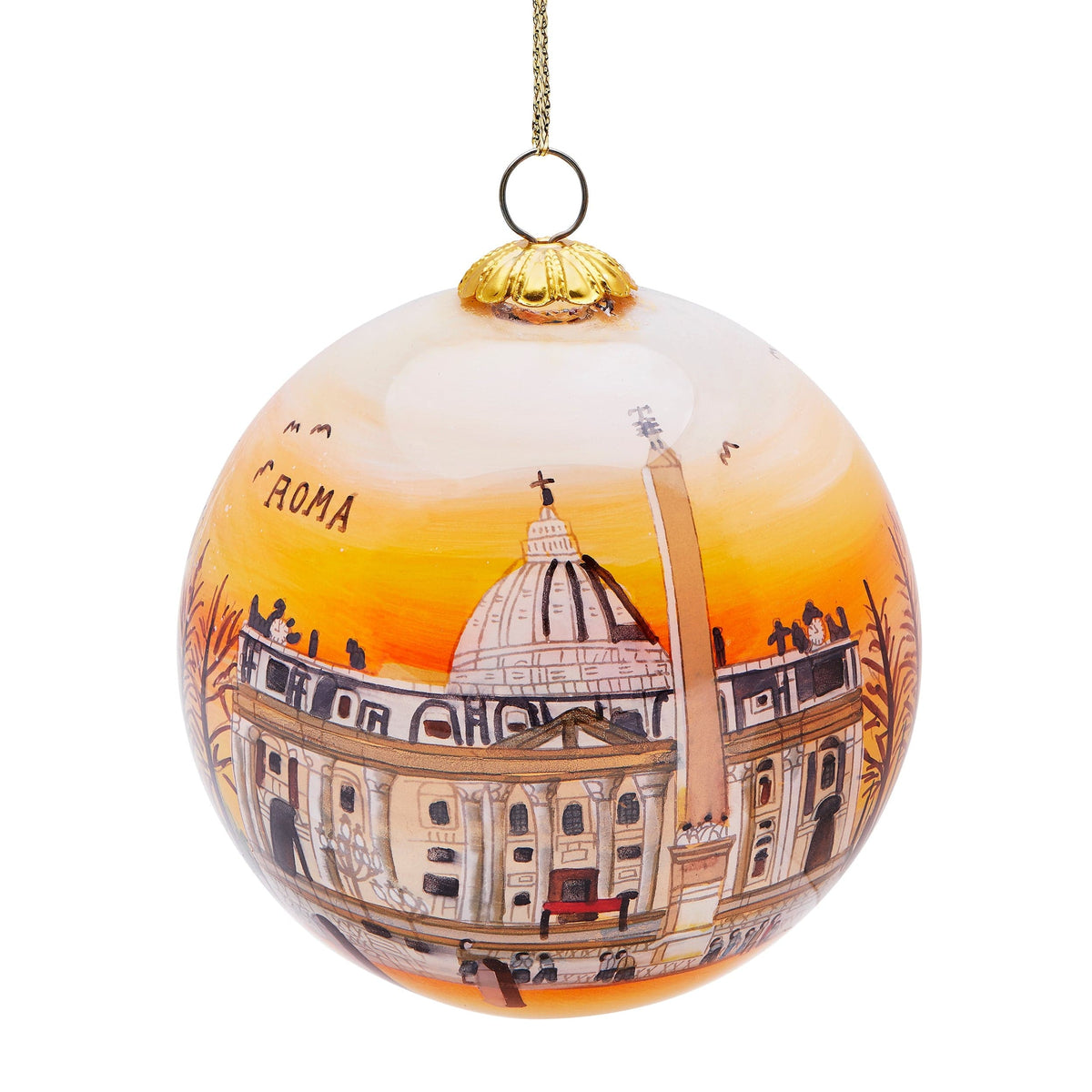 Glass Christmas Ball Representing St. Peter's Basilica at Sunset