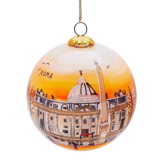 Glass Christmas Ball Representing St. Peter's Basilica at Sunset